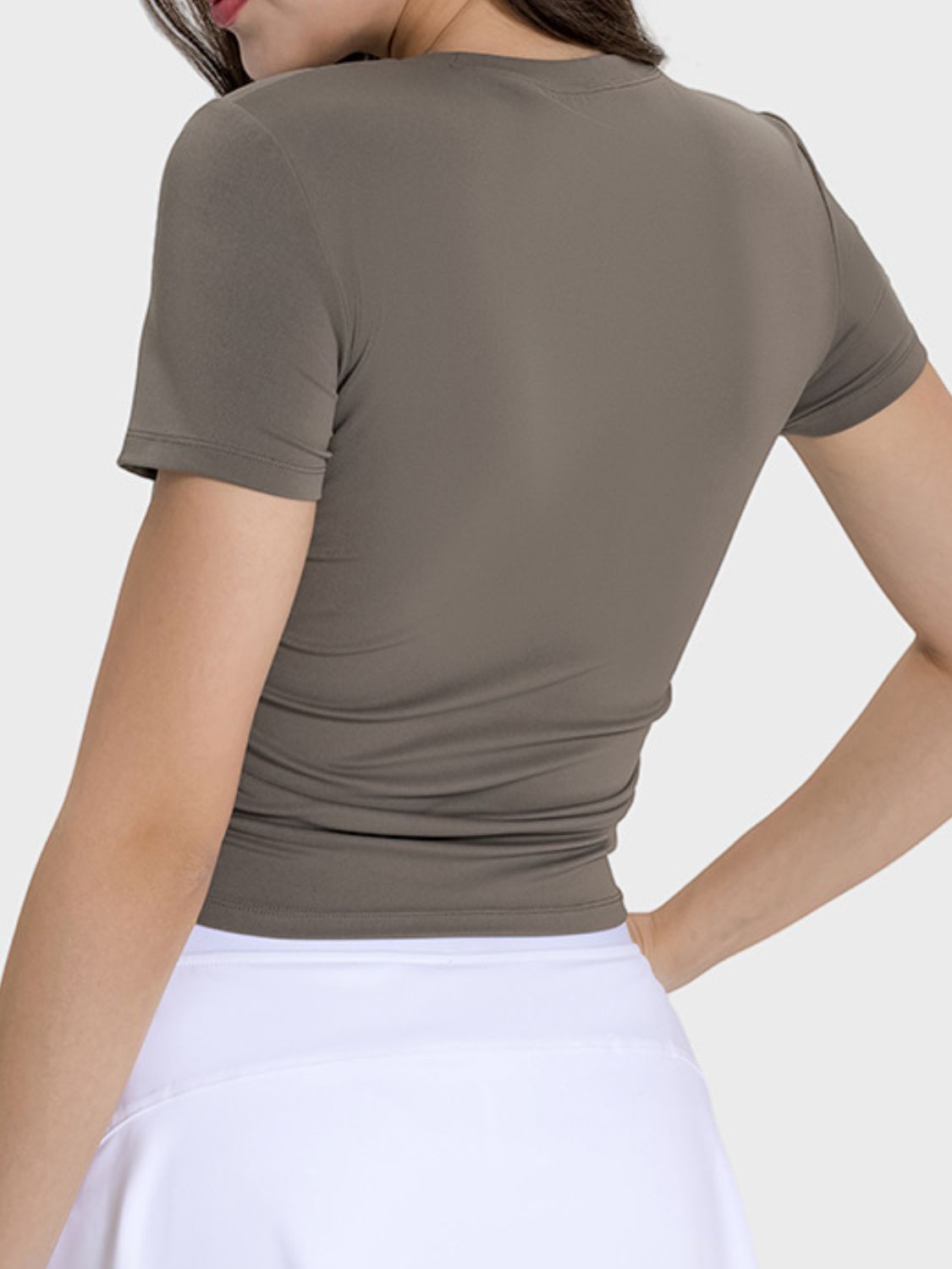 Ruched Round Neck Short Sleeve Active T-Shirt - Charming Charlie