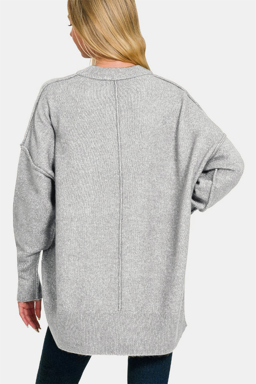 Zenana High-Low Hem Drop Shoulder Sweater - Charming Charlie