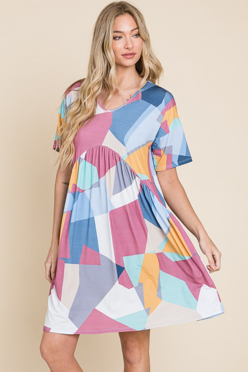 BOMBOM Printed Short Sleeve Drawstring Romper