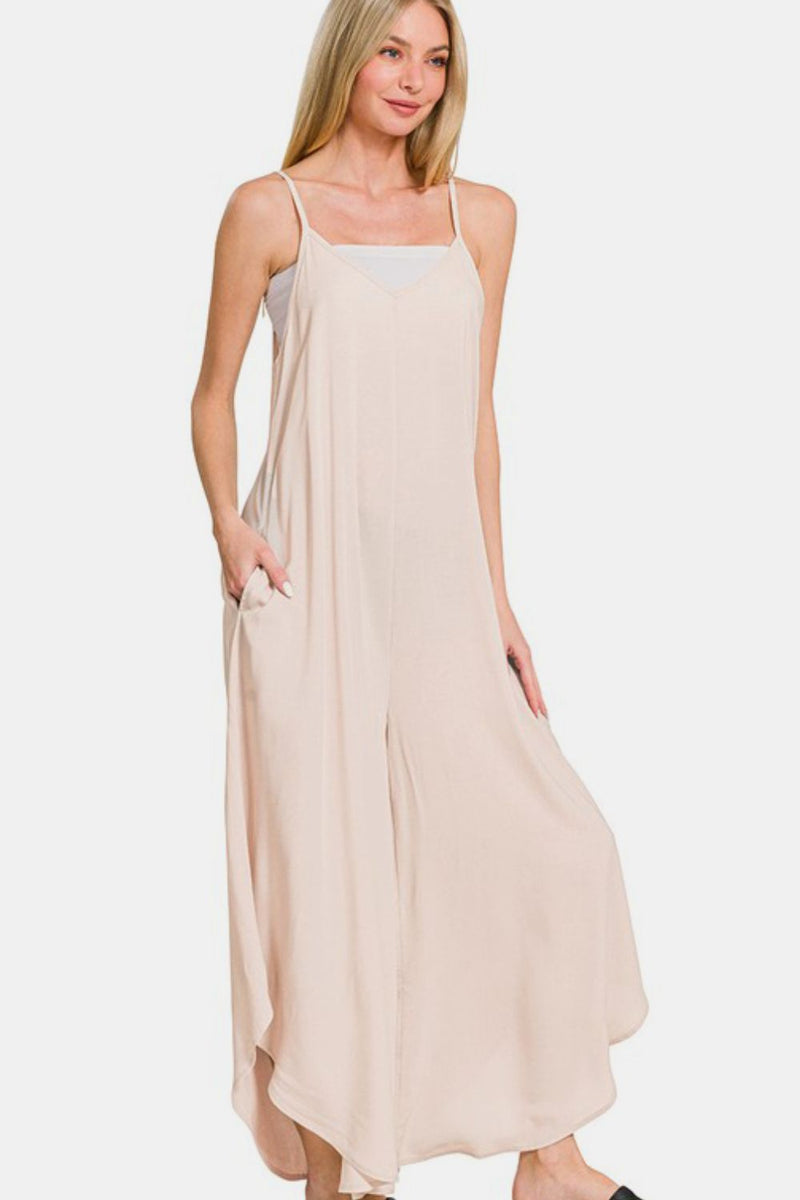 Double Take Full Size Texture Wide Strap Wide Leg Overall main image 1