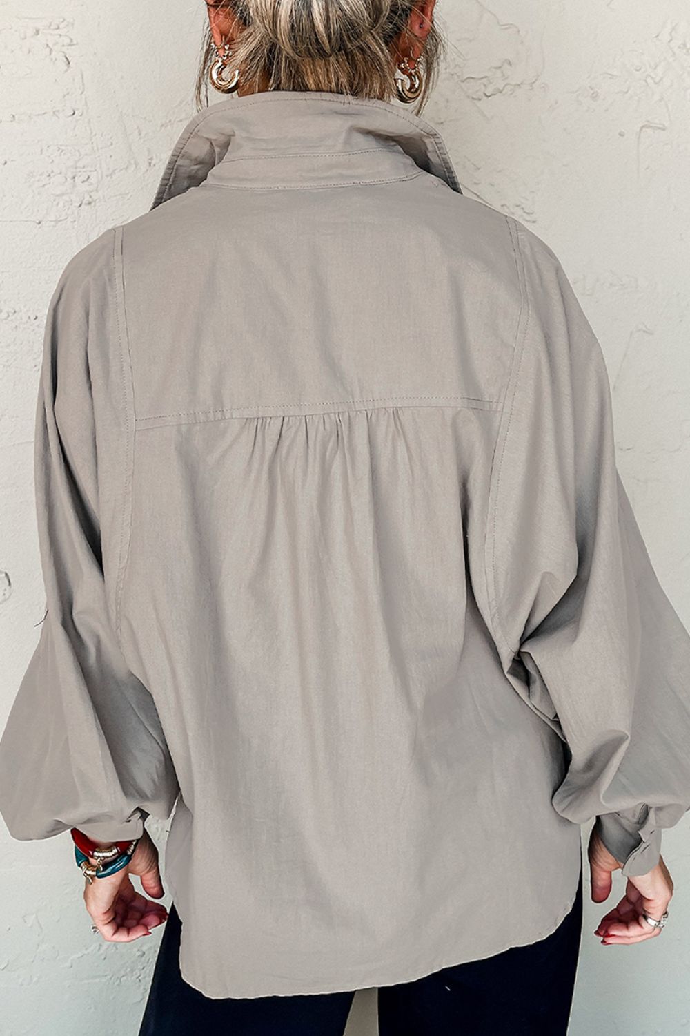 Button Down Collared Neck Long Sleeve Shirt - Charming Charlie