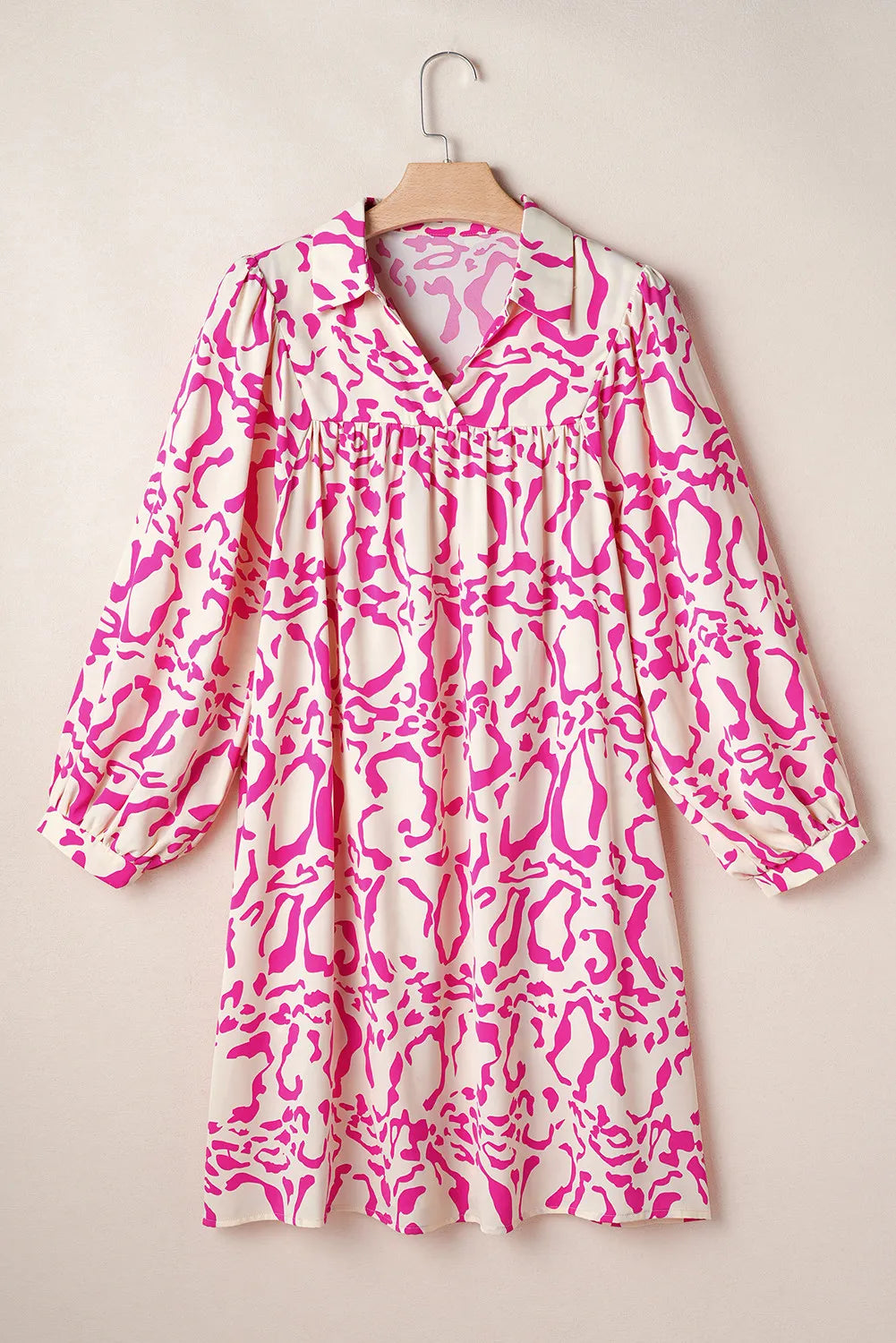 Printed Johnny Collar Long Sleeve Mini Dress - Charming Charlie