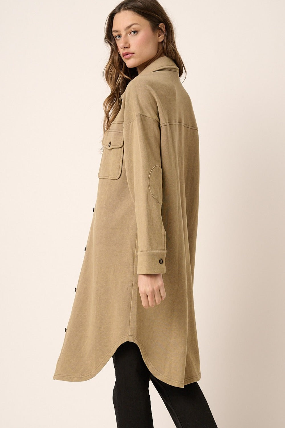 Mittoshop Acid Wash French Terry Longline Shacket - Charming Charlie