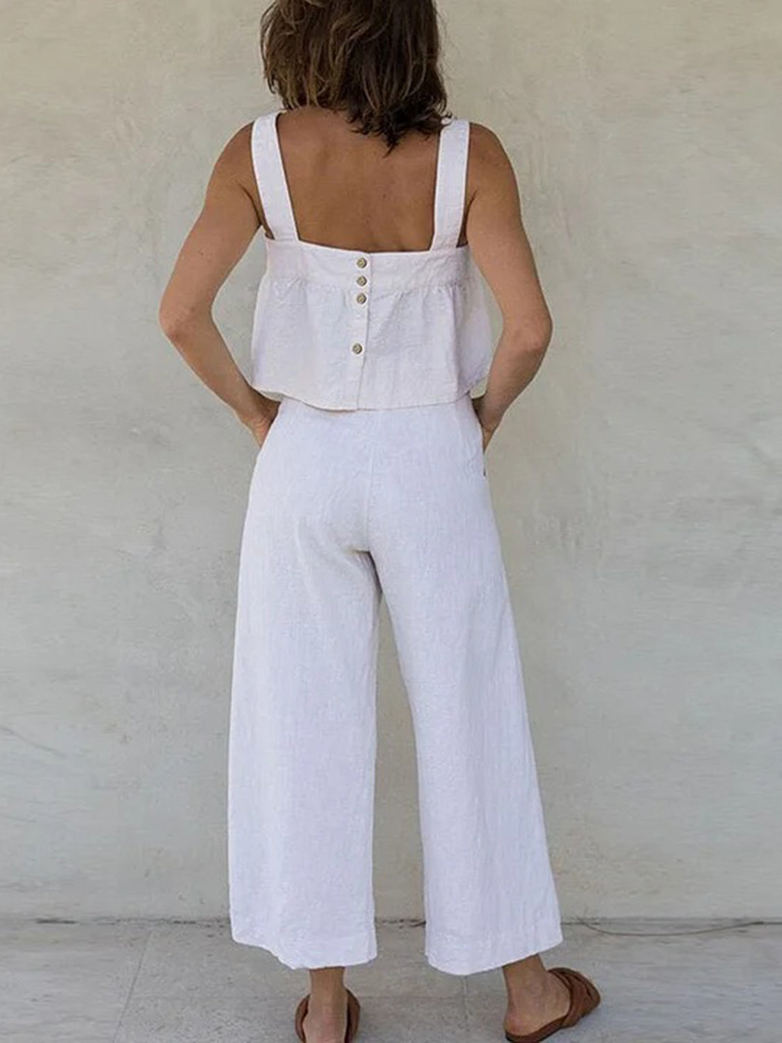 Square Neck Wide Strap Top and Pants Set - Charming Charlie