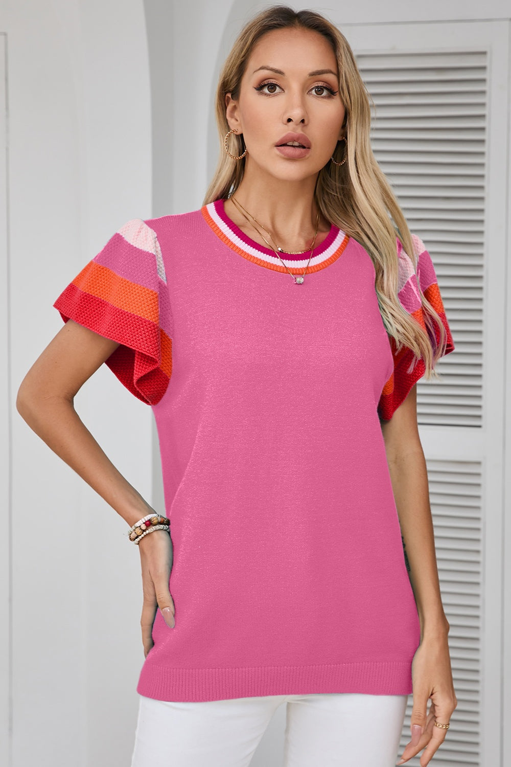Color Block Round Neck Knit Top - Charming Charlie