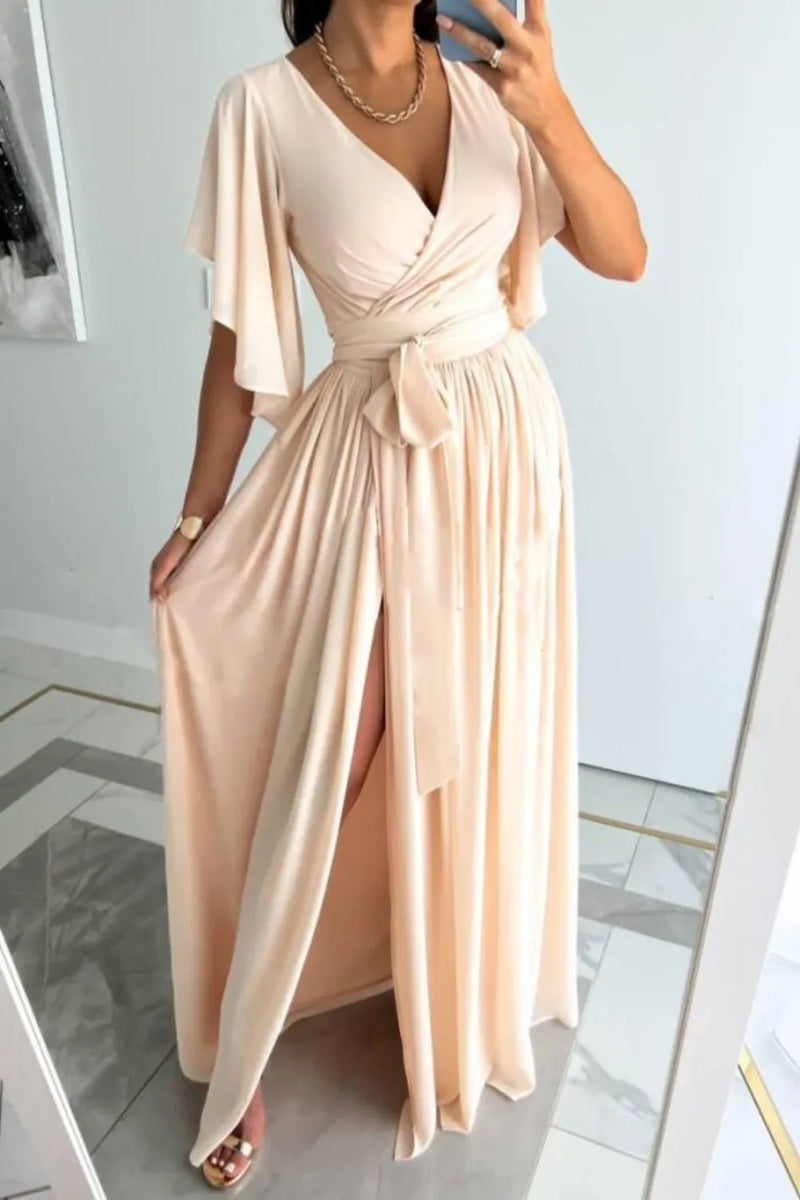 garnet hill modern surplice maxi dress Surplice Flutter Sleeve Maxi Dress Scarlet / 2XL