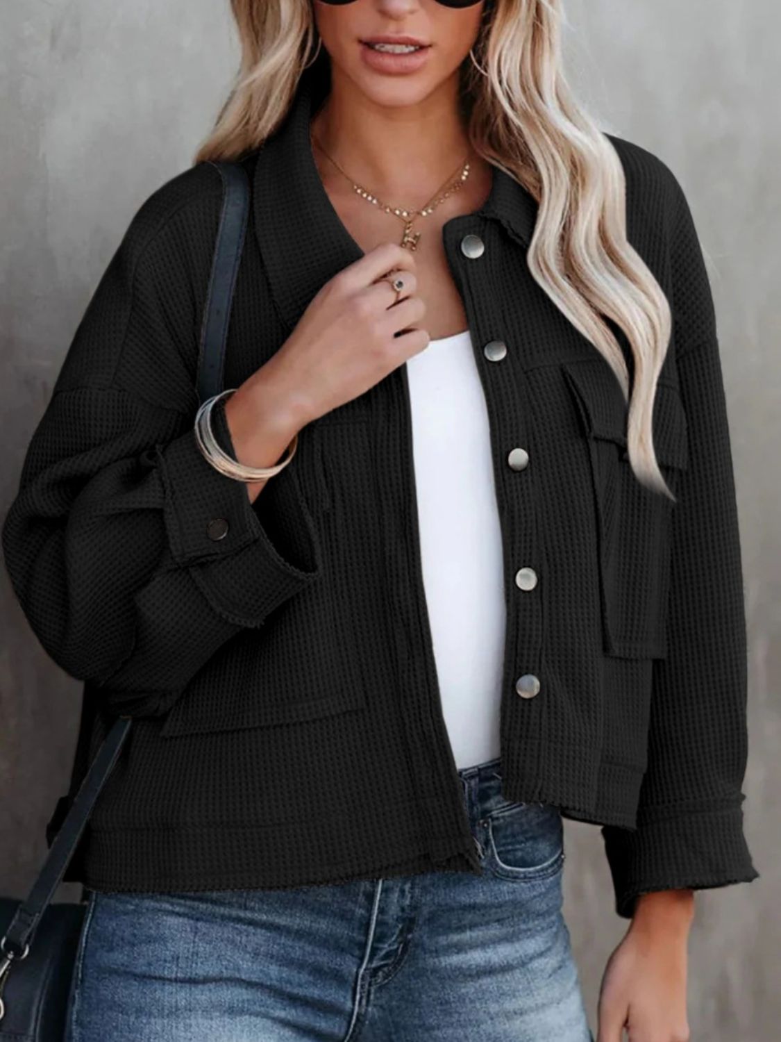 Button Up Long Sleeve Jacket - Charming Charlie