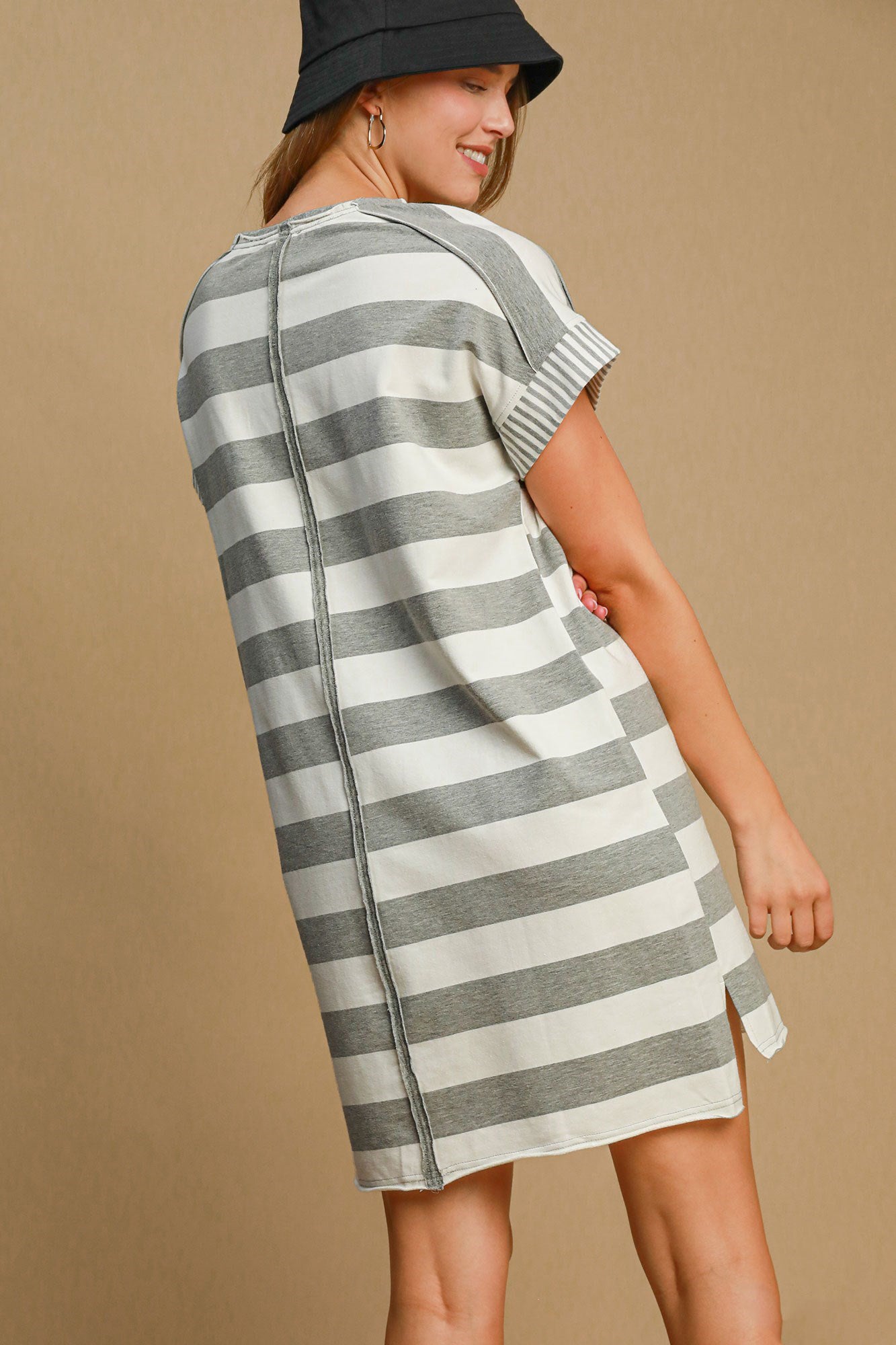 Umgee Peace Applique Striped Short Sleeve Mini Dress - Charming Charlie