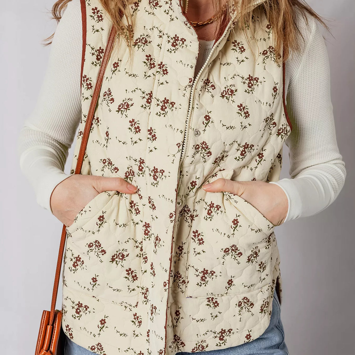 Floral Print Zip Up Quilted Vest – Charming Charlie