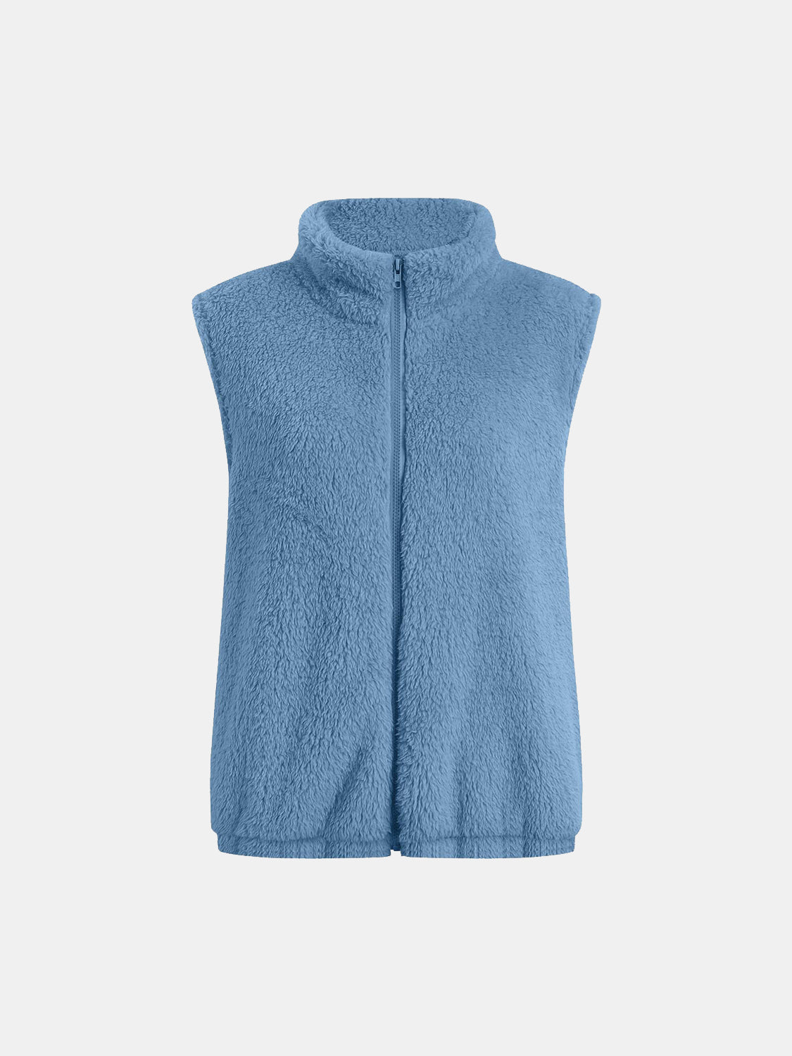 Full Size Fuzzy Zip Up Vest Coat with Pockets - Charming Charlie
