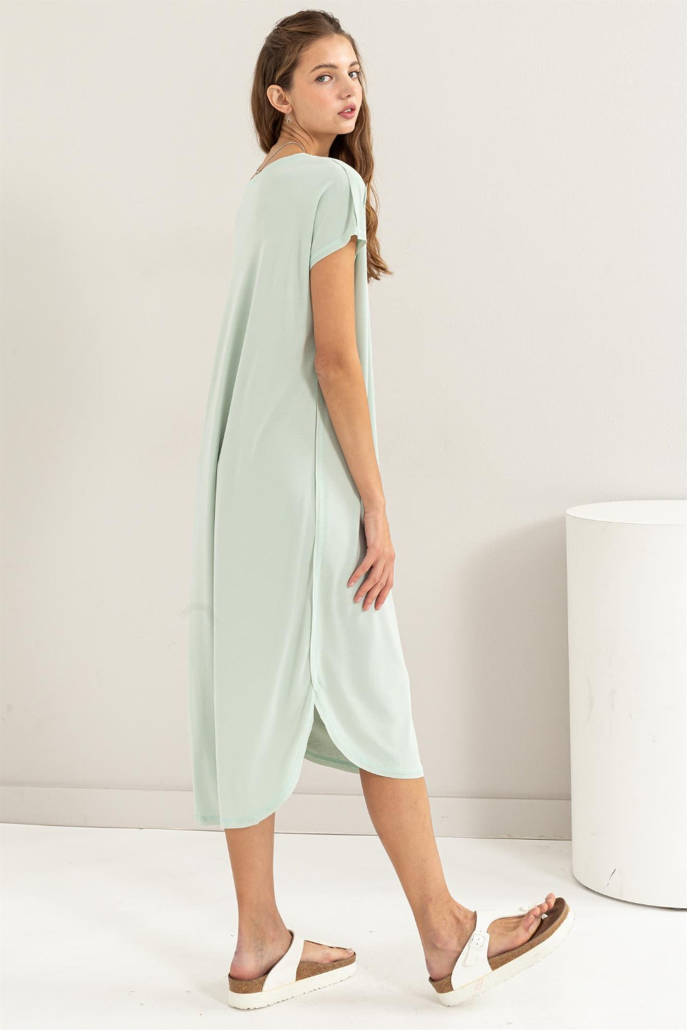 HYFVE Short Sleeve High-Low Slit Midi Dress - Charming Charlie