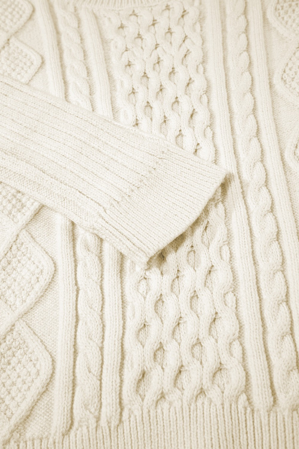 Cable-Knit Round Neck Long Sleeve Sweater - Charming Charlie