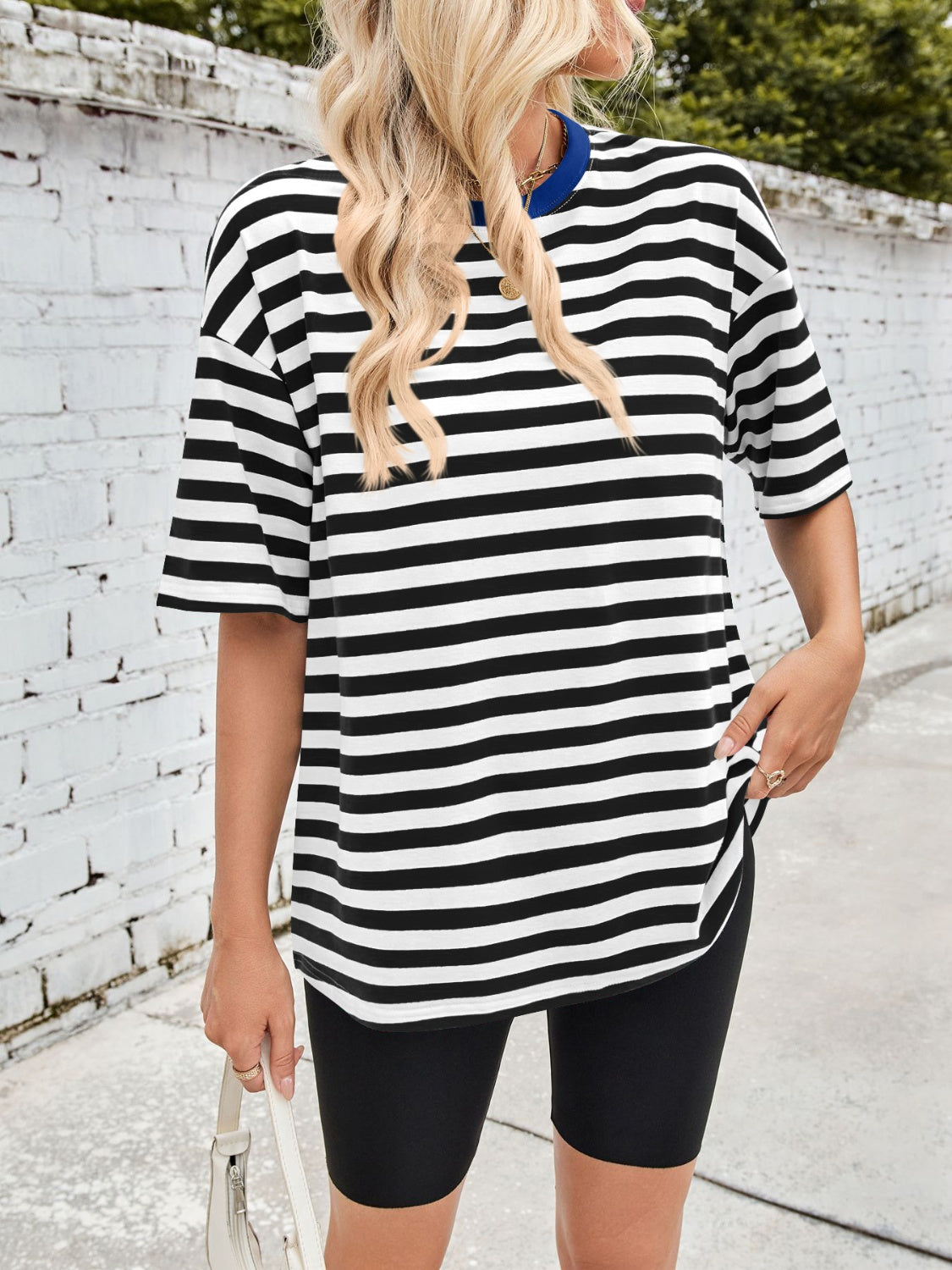 Lovelet Striped Round Neck Half Sleeve T-Shirt - Charming Charlie