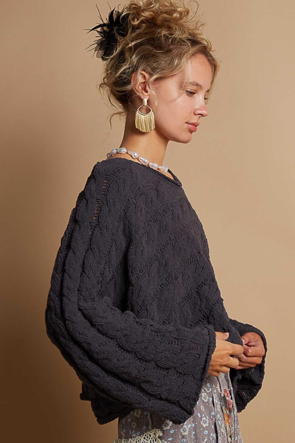POL Round Neck Cable Knit Cropped Sweater - Charming Charlie