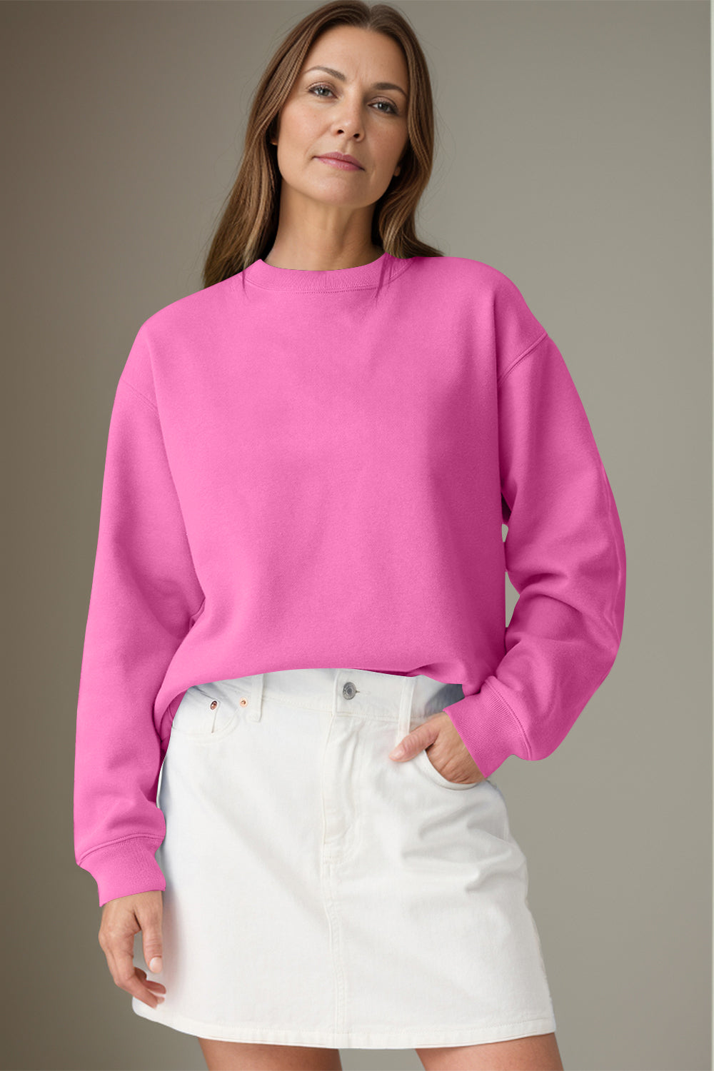 Round Neck Long Sleeve Sweatshirt - Charming Charlie