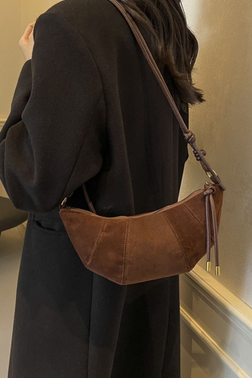 PU Leather Strap Suede Shoulder Bag - Charming Charlie