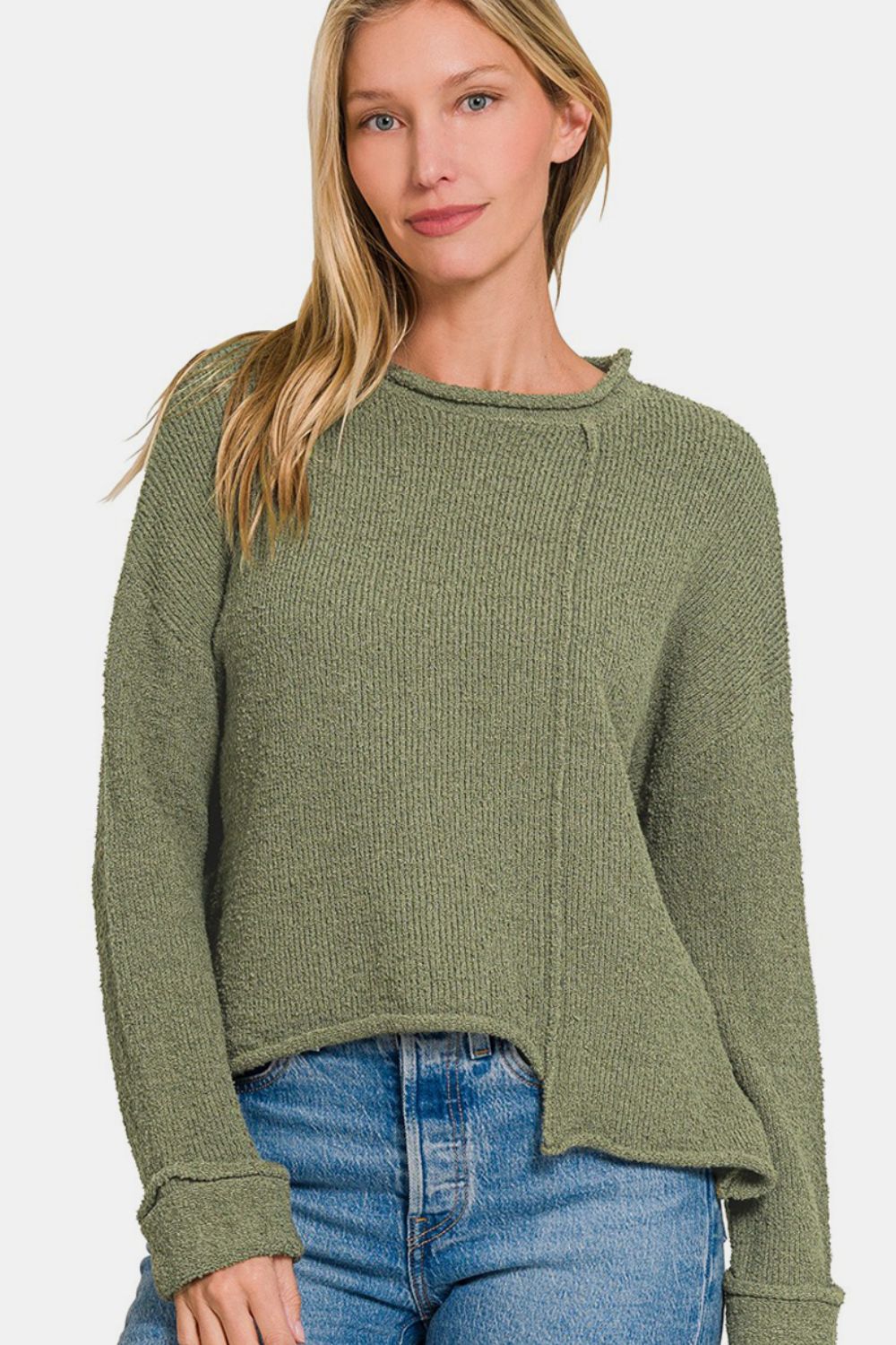 Zenana Asymmetric Hem Drop Shoulder Sweater - Charming Charlie