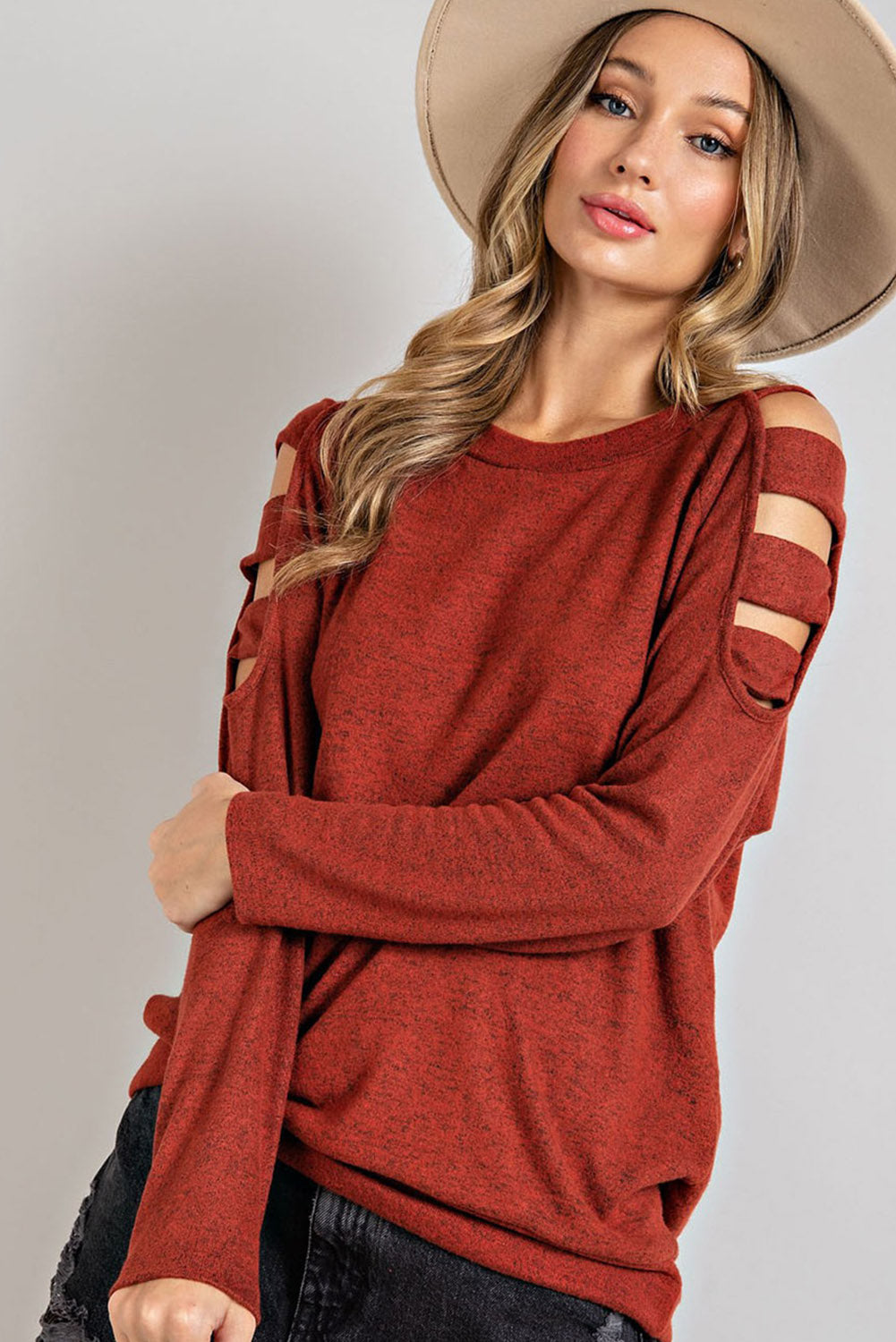 Cutout Round Neck Long Sleeve Top - Charming Charlie