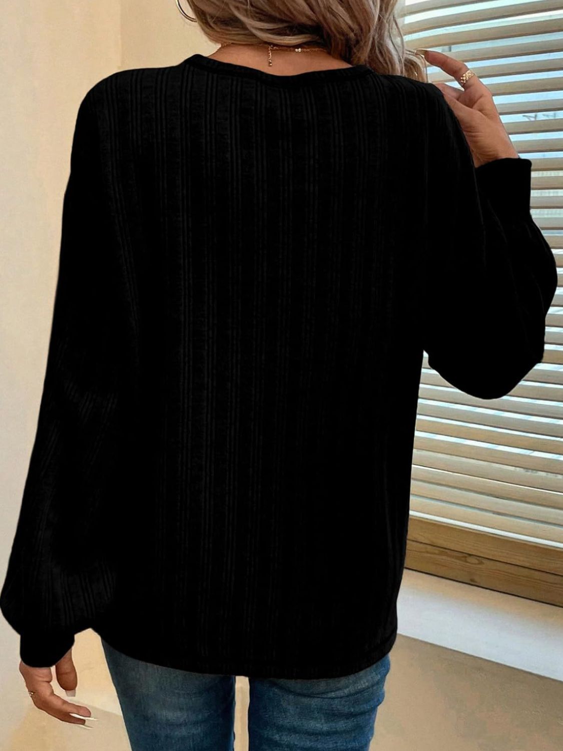 Mandy Contrast Stitching Round Neck Long Sleeve T-Shirt - Charming Charlie