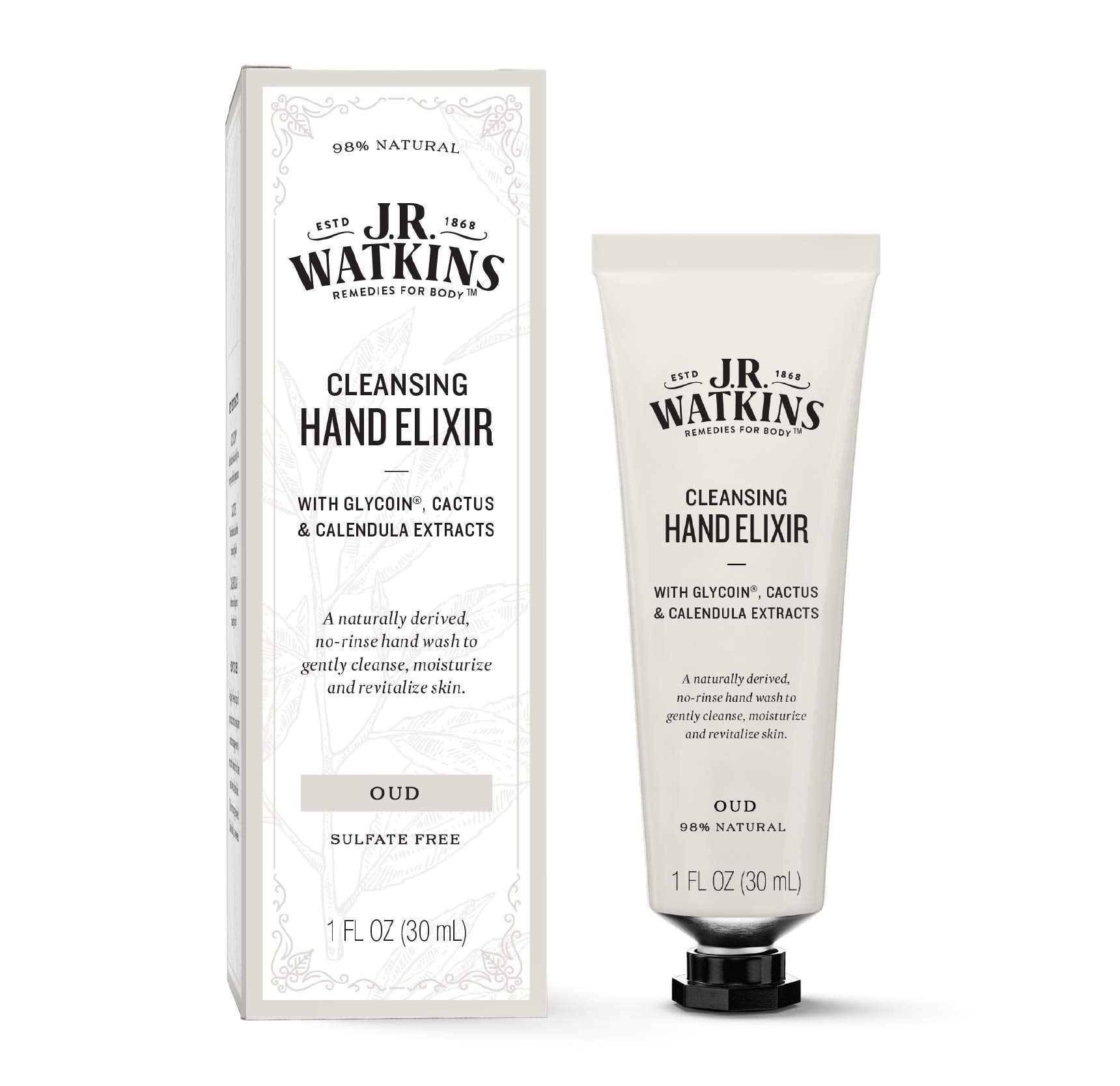 J.R. Watkins Oud Hand Elixir, No Rinse Waterless Cleansing Hand Wash, Convenient 1 oz - Charming Charlie
