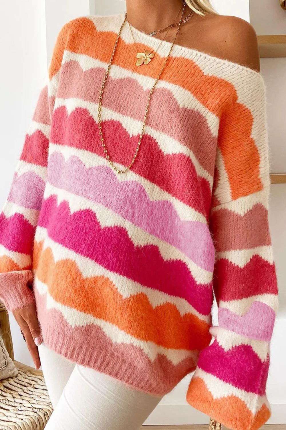 Boat Neck Long Sleeve Sweater - Charming Charlie