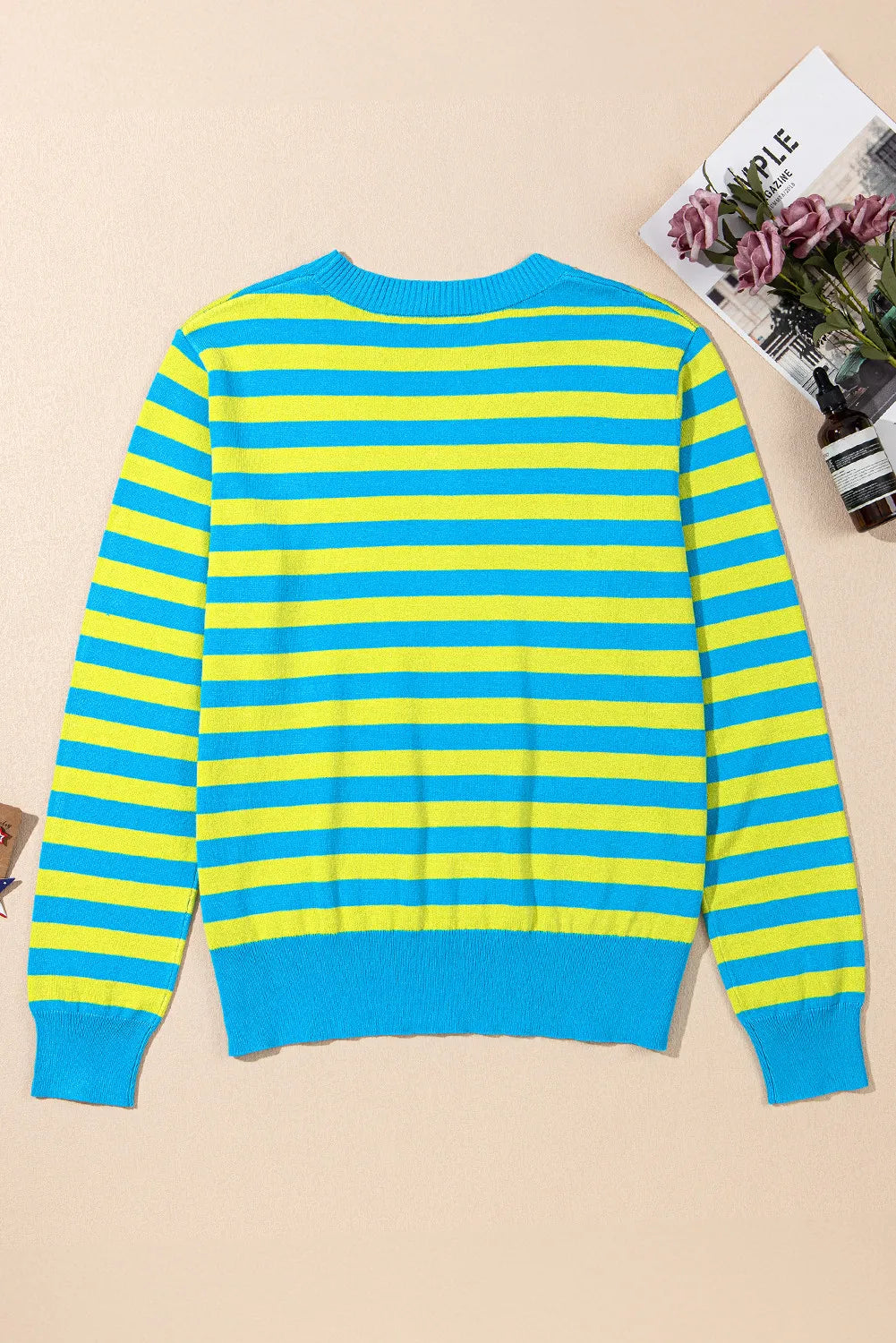 Striped Round Neck Long Sleeve Sweater - Charming Charlie