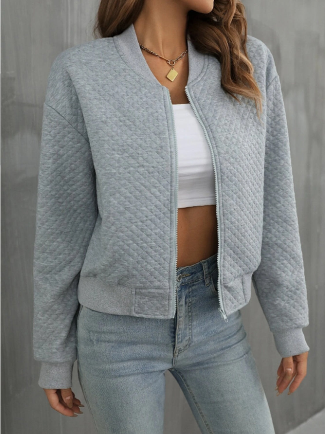 Zip Up Long Sleeve Jacket - Charming Charlie