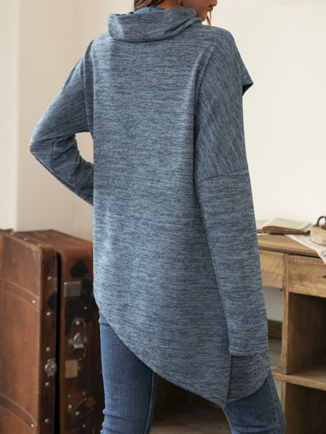 Asymmetrical Hem Cowl Neck Long Sleeve T-Shirt - Charming Charlie