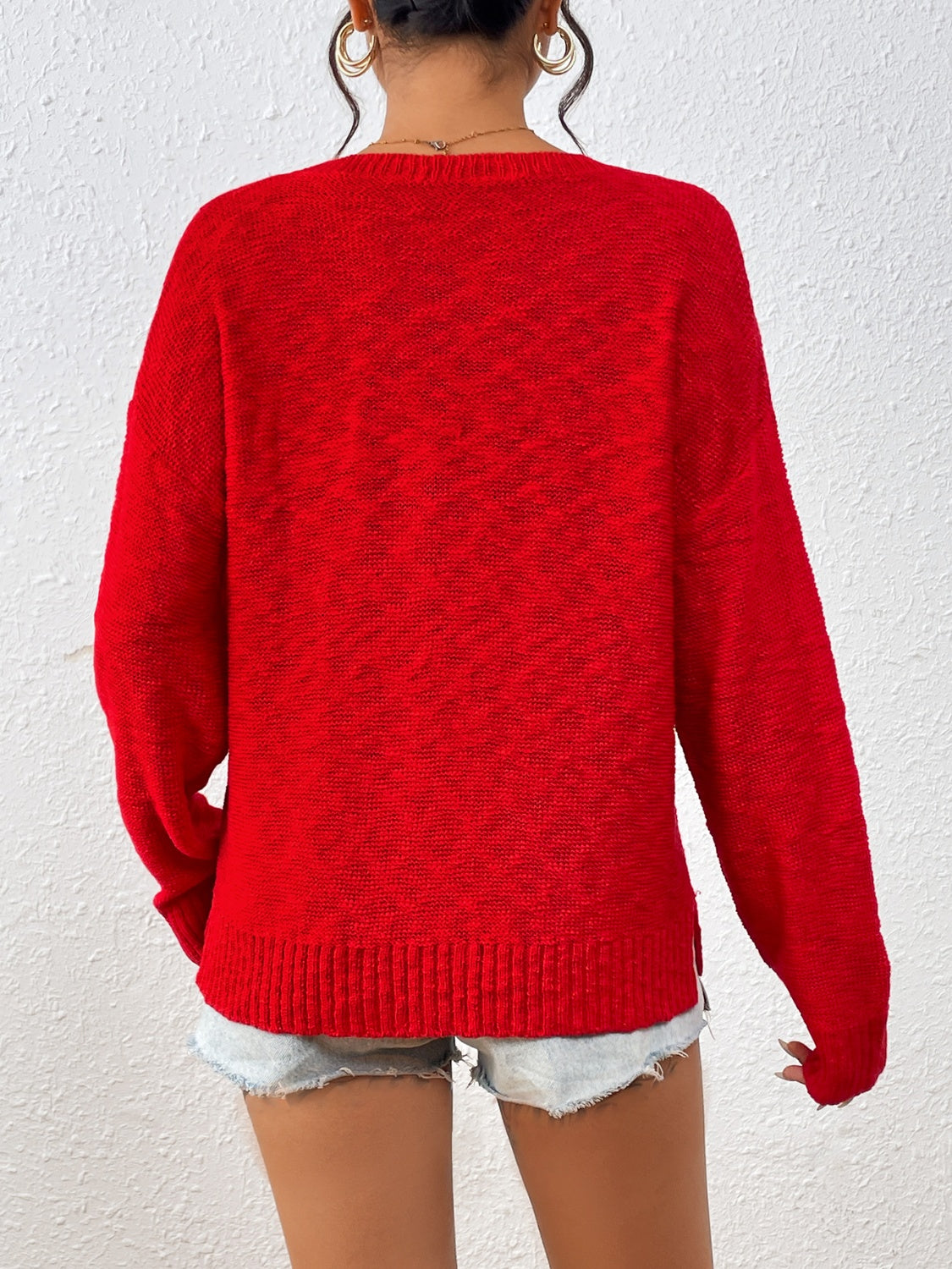 Letter Round Neck Long Sleeve Sweater - Charming Charlie