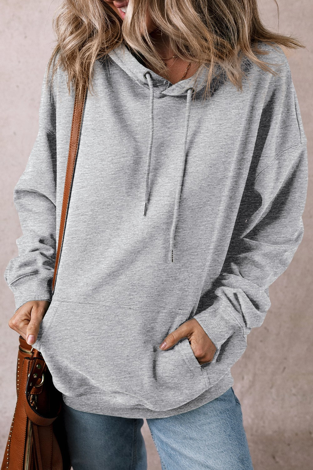 Drawstring Pocketed Long Sleeve Hoodie - Charming Charlie