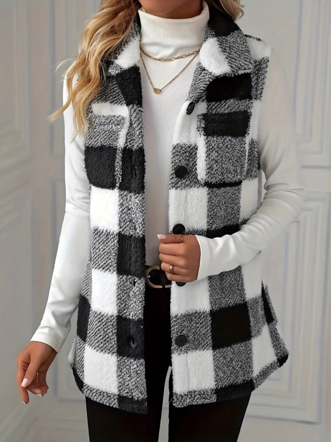 Plaid Button Up Vest Coat - Charming Charlie