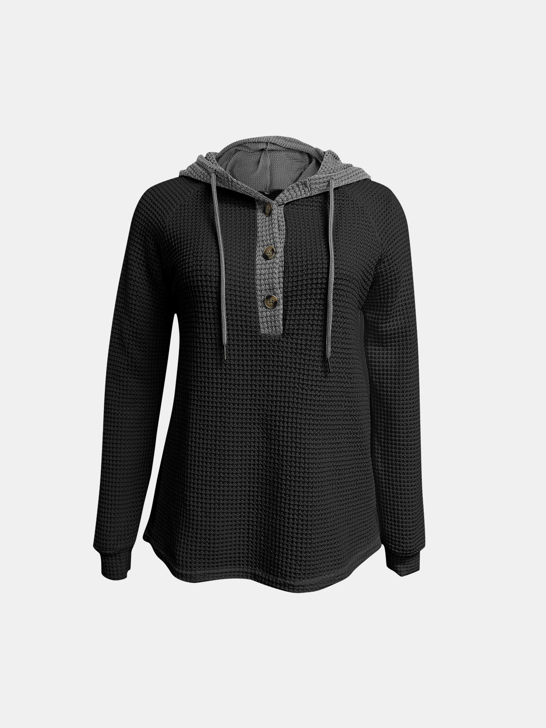 Full Size Waffle-Knit Contrast Long Sleeve Hoodie - Charming Charlie