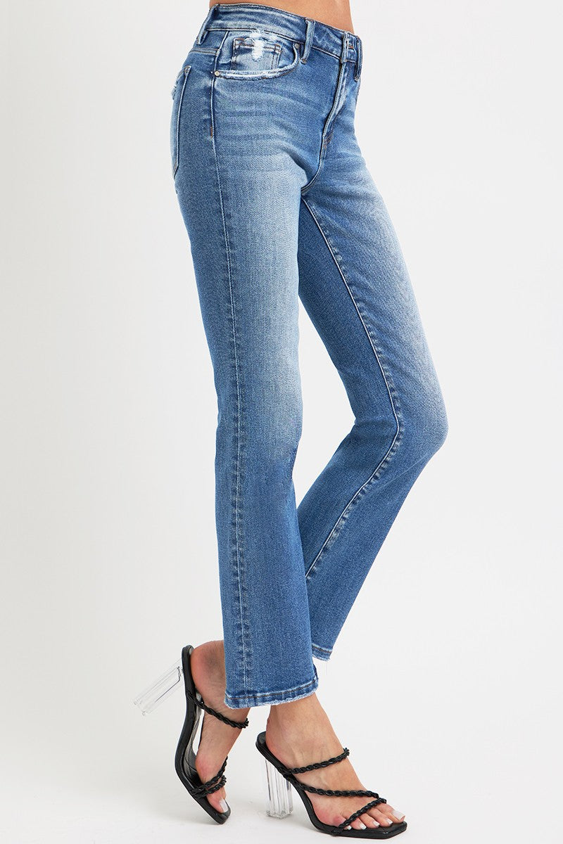 RISEN Full Size Mid Rise Ankle Straight Jeans with Pockets - Charming Charlie