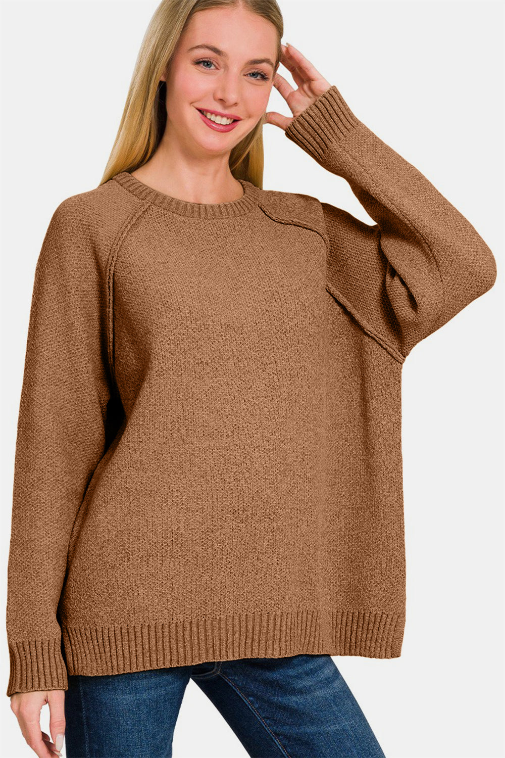 Zenana Side Slit Raglan Sleeve Sweater - Charming Charlie