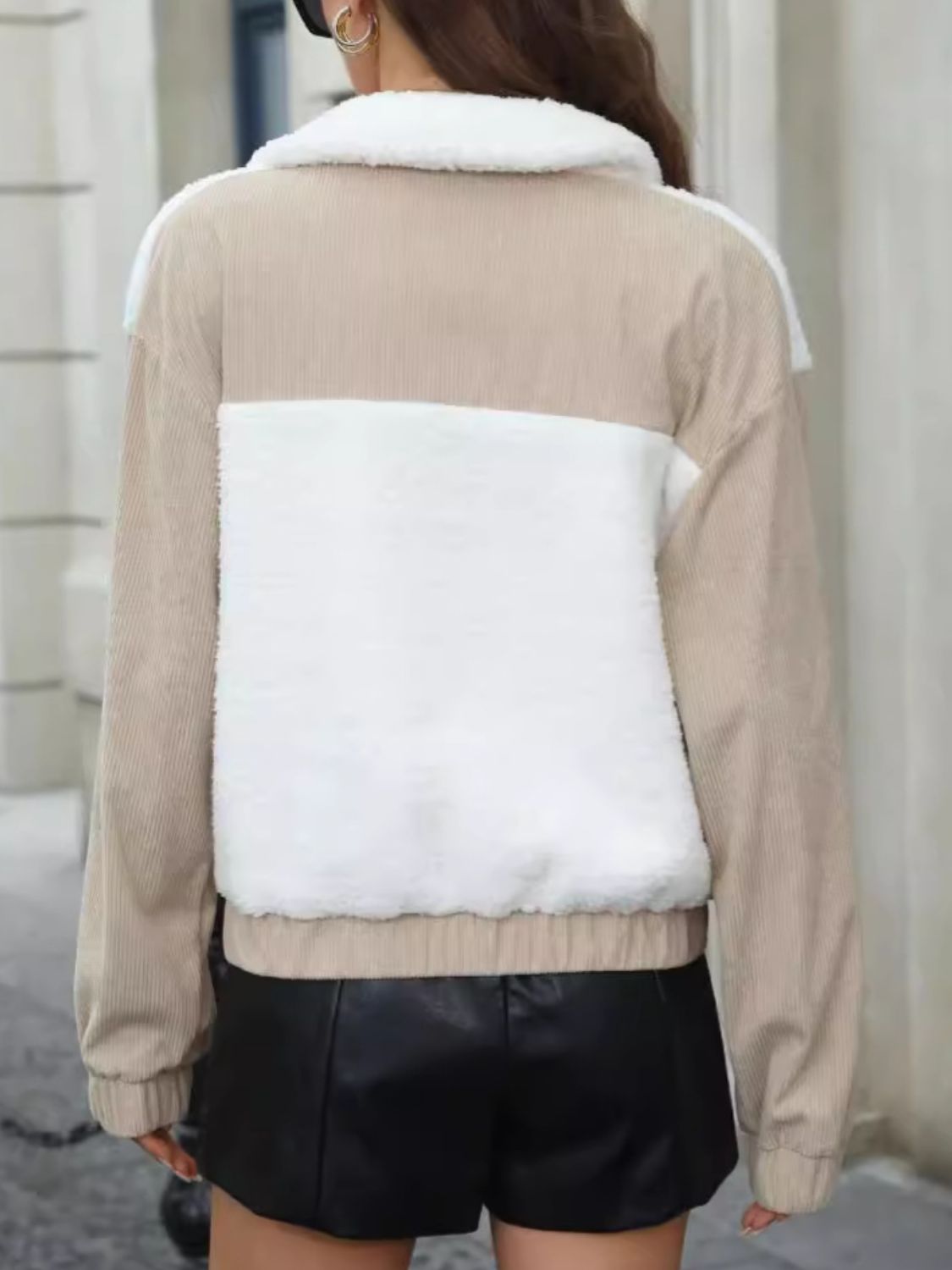 Contrast Zip Up Long Sleeve Jacket - Charming Charlie