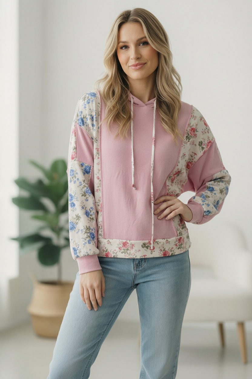 Sweet Spring Blossoms Color Block Hoodie - Charming Charlie