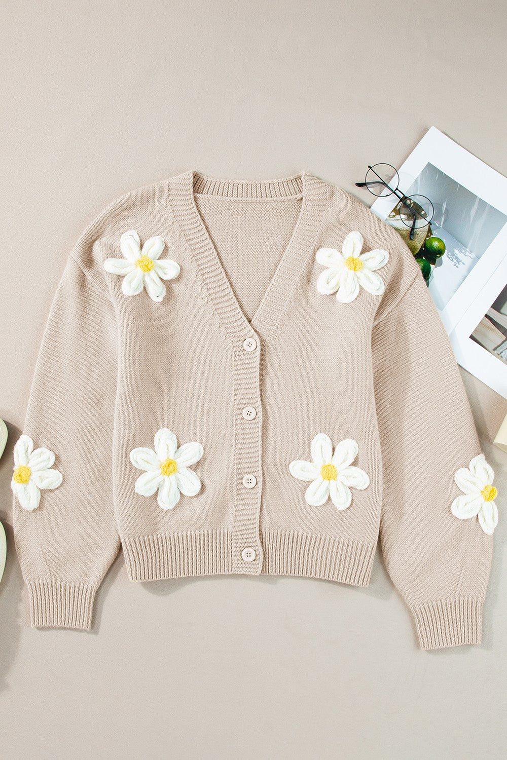 Flower Dropped Shoulder Long Sleeve Cardigan - Charming Charlie