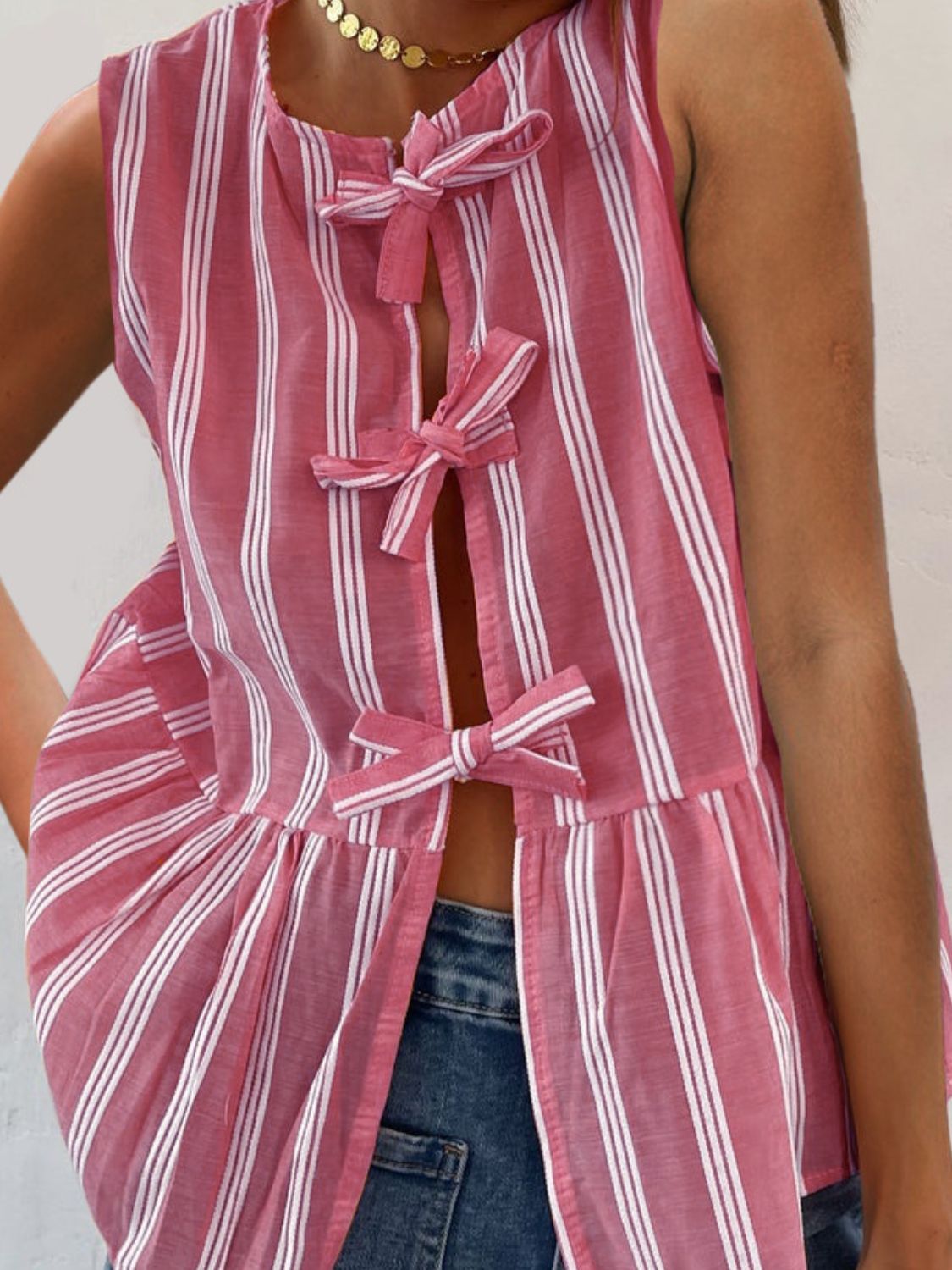 Tied Striped Round Neck Tank - Charming Charlie