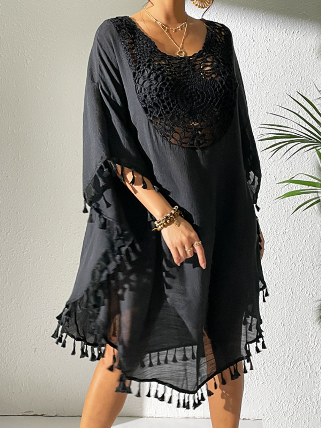 Tassel Cutout Scoop Neck Cover-Up Dress - Charming Charlie