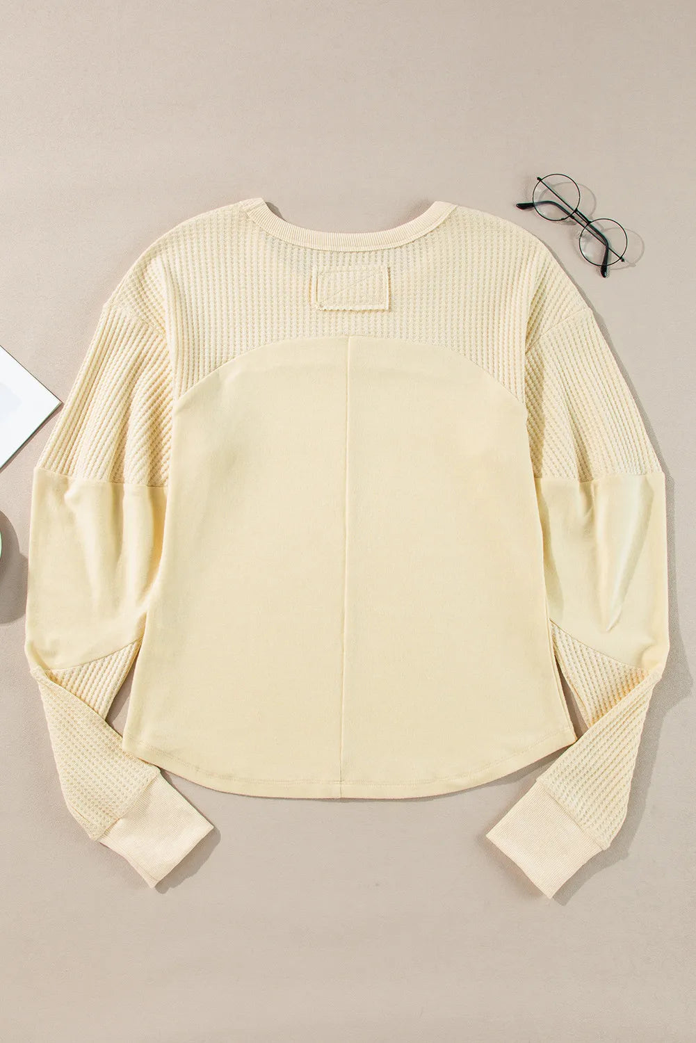 Waffle-Knit Round Neck Long Sleeve Top - Charming Charlie