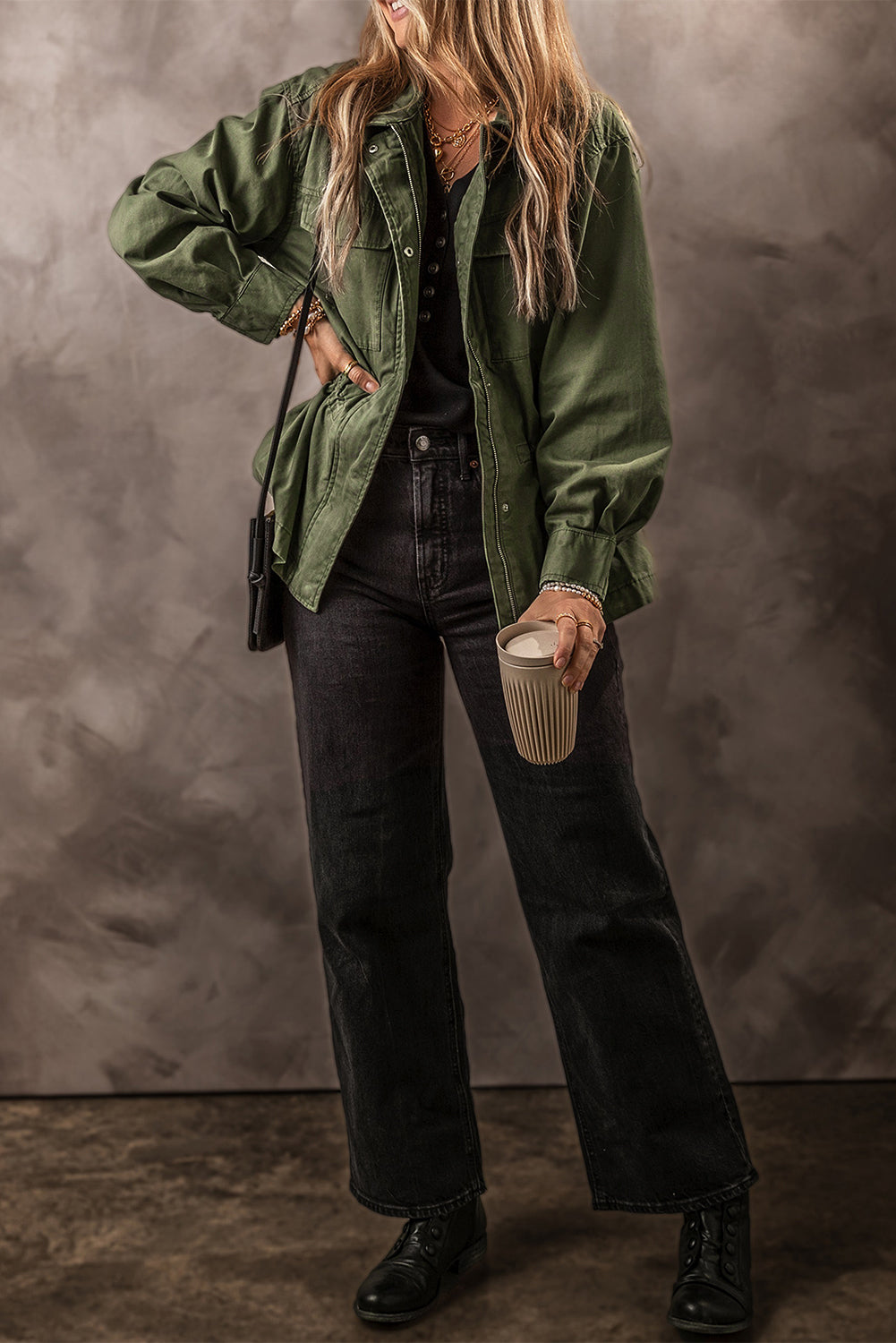 Zip Up Long Sleeve Jacket - Charming Charlie