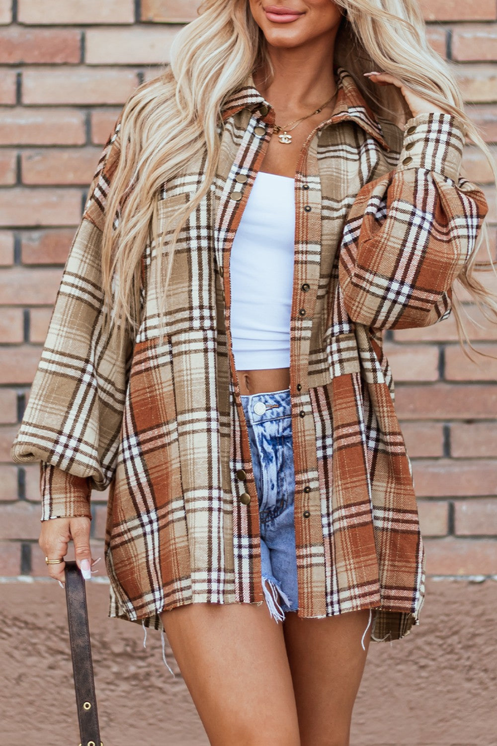 Plaid Snap Down Dropped Shoulder Shacket - Charming Charlie