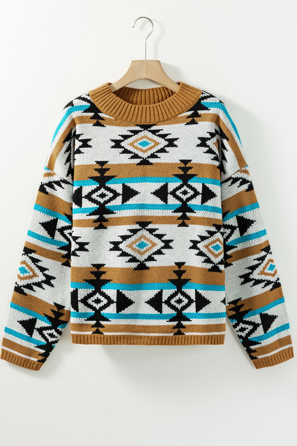 Geometric Round Neck Long Sleeve Sweater - Charming Charlie