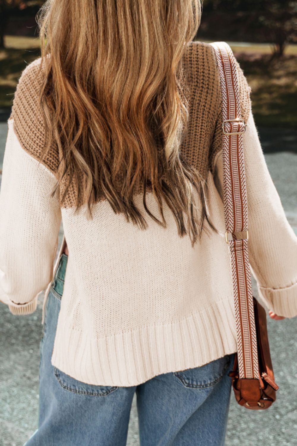 Slit Color Block Turtleneck Long Sleeve Sweater - Charming Charlie
