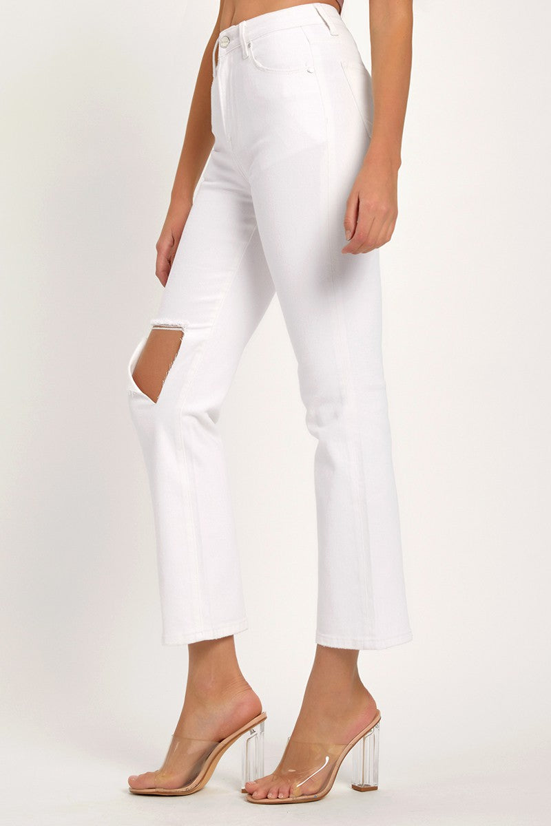 RISEN Full Size Distressed Cropped Straight Jeans - Charming Charlie