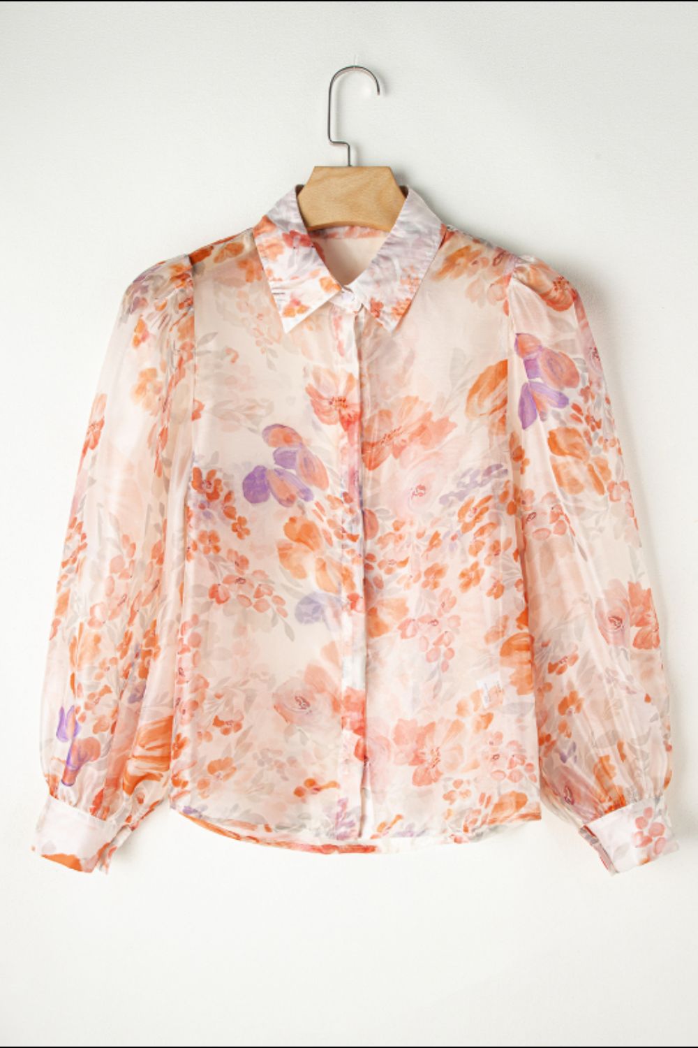 Printed Collared Neck Long Sleeve Shirt - Charming Charlie