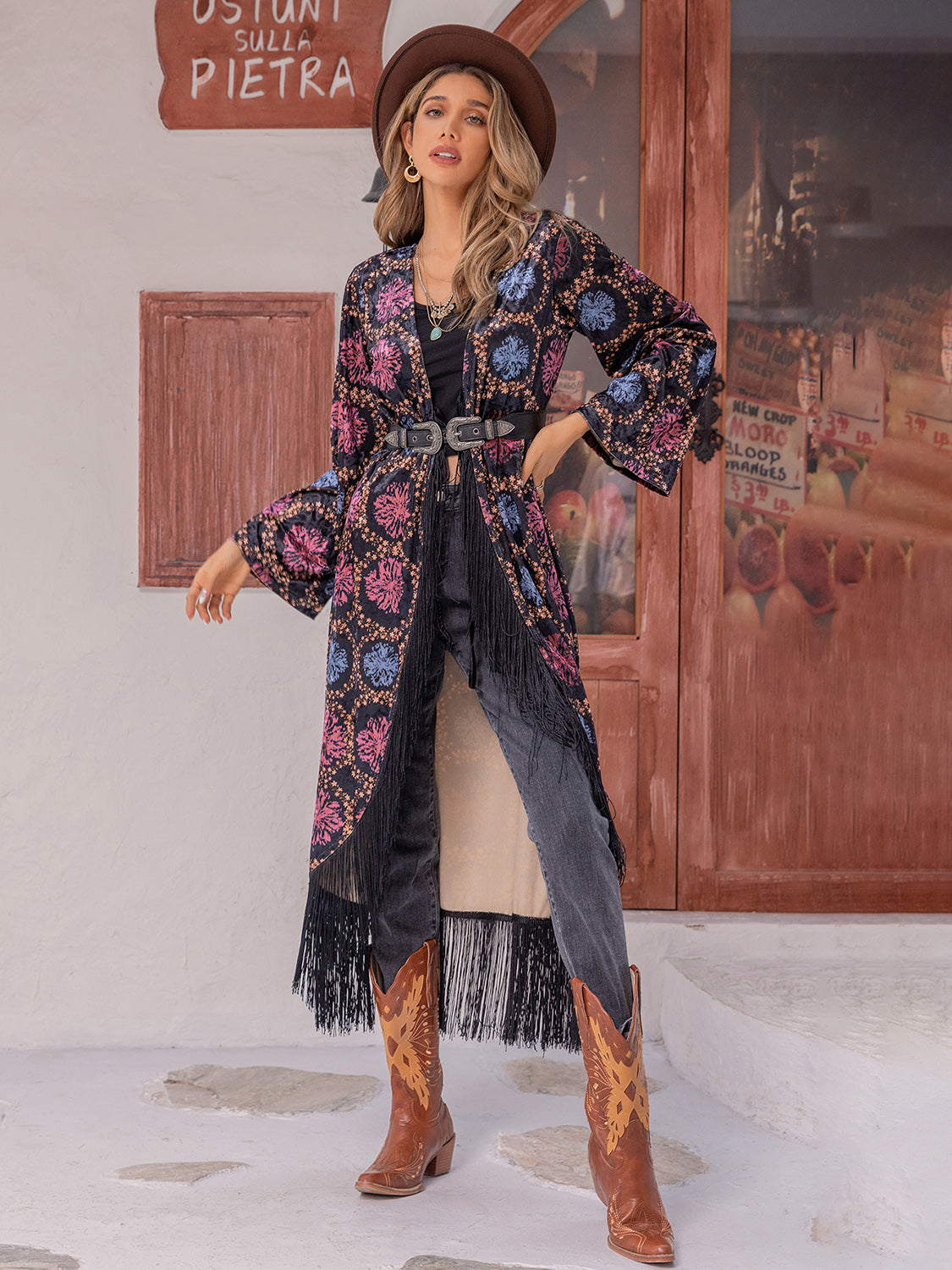 Fringe Open Front Long Sleeve Cardigan - Charming Charlie
