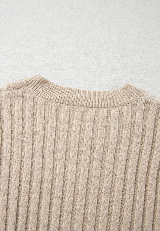 Cable-Knit Color Block Round Neck Sweater - Charming Charlie