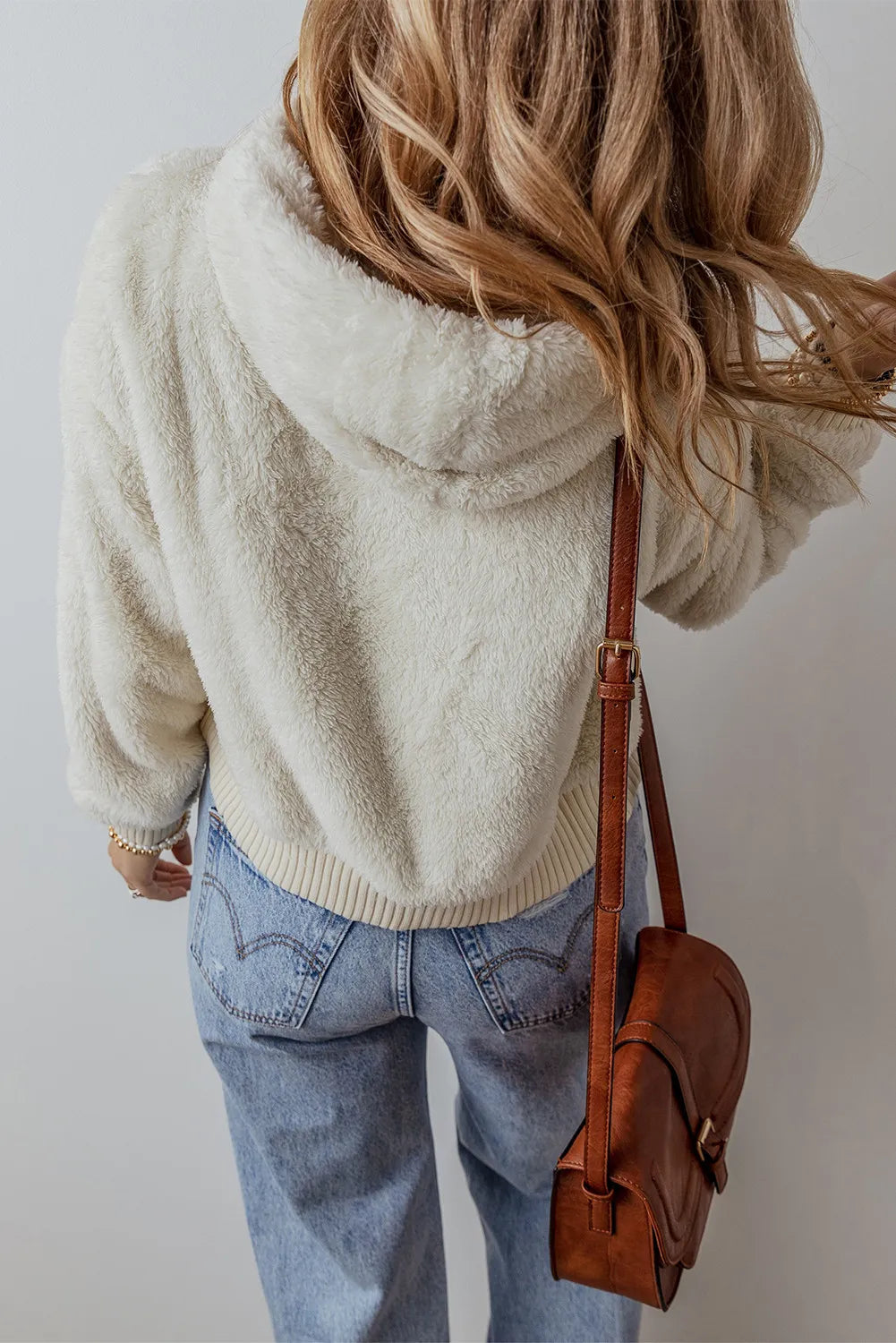 Fuzzy Dropped Shoulder Long Sleeve Hoodie - Charming Charlie