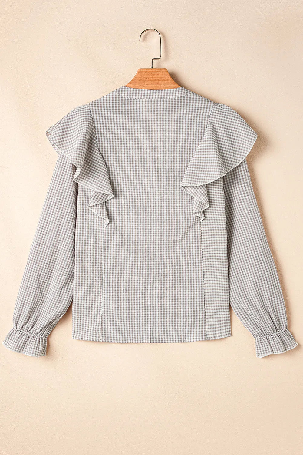 Ruffled Plaid Notched Flounce Sleeve Shirt - Charming Charlie